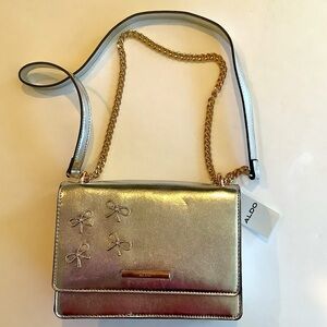 Aldo Silver Crossbody Bag With Rhinestone Bows New